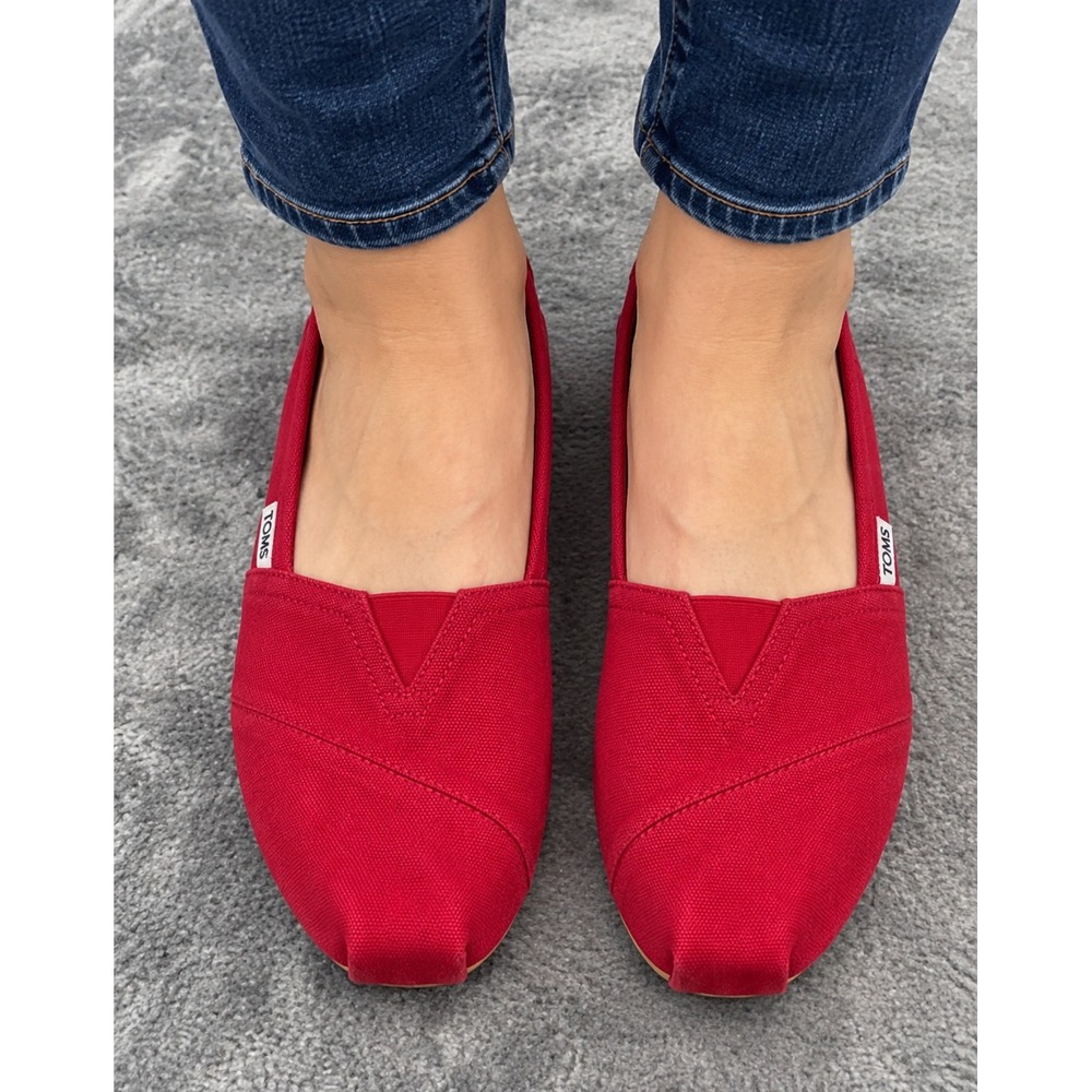 TOMS Classic Alpargata Slip On Shoes Womens Red Canvas Flats